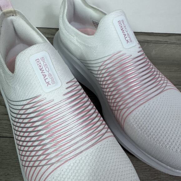 Sketchers Sally Go Walk Max Walker Slip On Shoes White Pink sz 6.5 - Picture 4 of 14